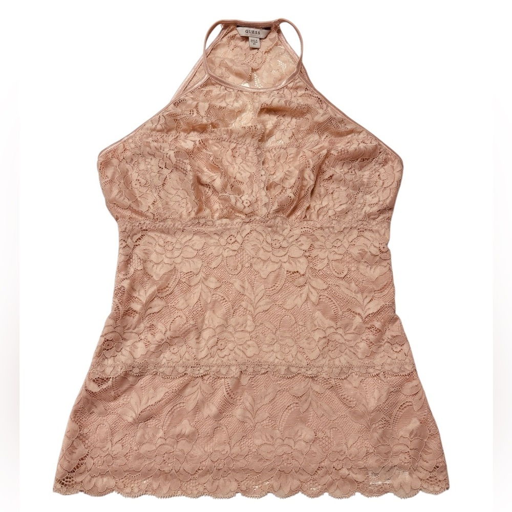 NWT Guess Jessica lace halter top pink feminine sexy dainty coquette XS